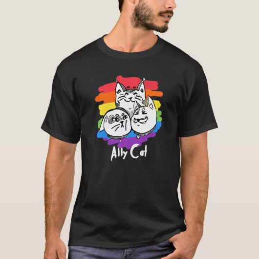 Rainbow Pride Lgbt Gay Flag Ally Cat 1 T-shirt (Voorkant)