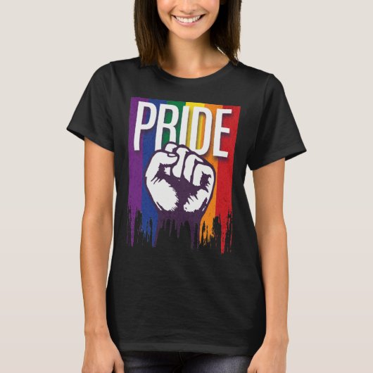 Rainbow Pride LGBTQ Flag Power to the People Fist  T-shirt (Voorkant)