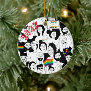 Rainbow Pride LGBTQIA+ Aangepaste naam- Jaar Keramisch Ornament