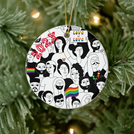 Rainbow Pride LGBTQIA+ Aangepaste naam- Jaar Keramisch Ornament (Boom)