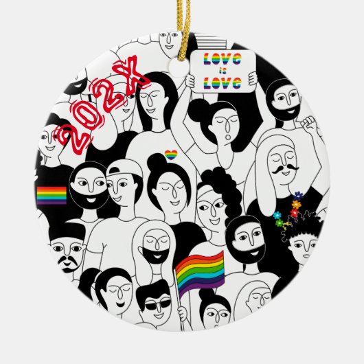 Rainbow Pride LGBTQIA+ Aangepaste naam- Jaar Keramisch Ornament (Voorkant)