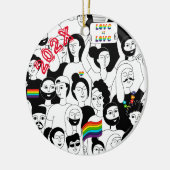 Rainbow Pride LGBTQIA+ Aangepaste naam- Jaar Keramisch Ornament (Links)