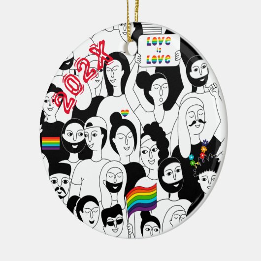 Rainbow Pride LGBTQIA+ Aangepaste naam- Jaar Keramisch Ornament (Links)