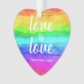 Rainbow Pride Love is Love Christmas Heart Shaped Ornament (voorkant)