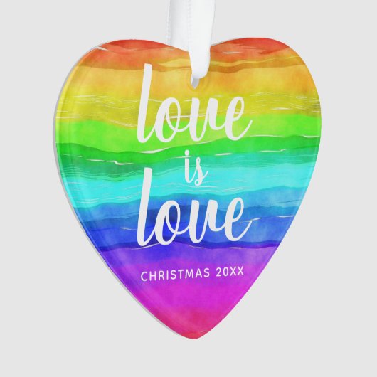 Rainbow Pride Love is Love Christmas Heart Shaped Ornament (voorkant)