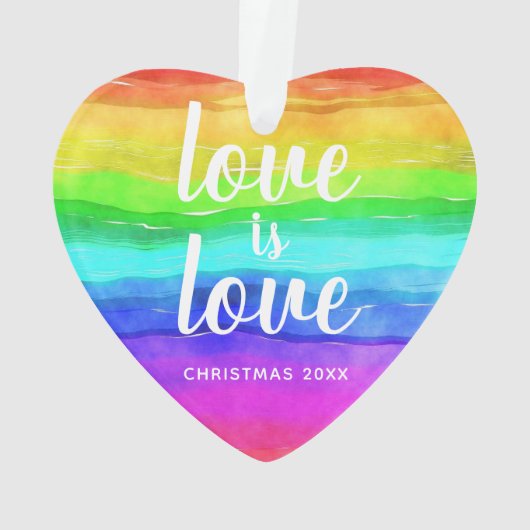Rainbow Pride Love is Love Christmas Heart Shaped Ornament (achterkant)