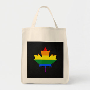 Rainbow pride maple leaf tote bag