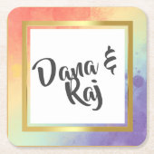 Rainbow Pride met Gold Lijst Wedding Kartonnen Onderzetters (Voorkant)