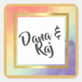 Rainbow Pride met Gold Lijst Wedding Vierkante Sticker (Voorkant)