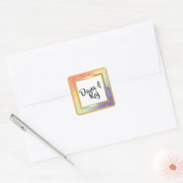 Rainbow Pride met Gold Lijst Wedding Vierkante Sticker