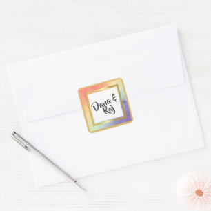 Rainbow Pride met Gold Lijst Wedding Vierkante Sticker