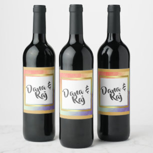 Rainbow Pride met Gold Lijst Wedding Wijn Etiket