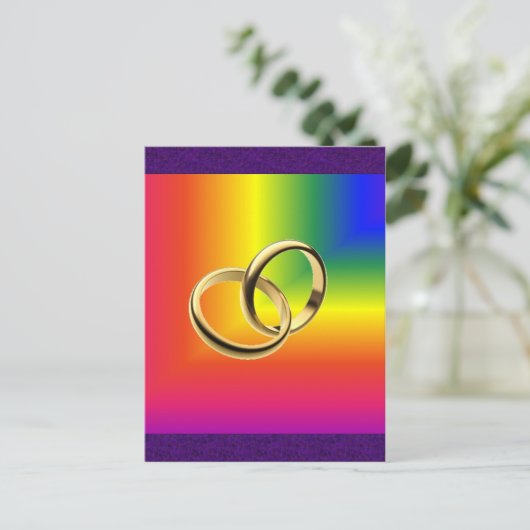 Rainbow Pride met Gold Wedding Bands Briefkaart (Staand voorkant)