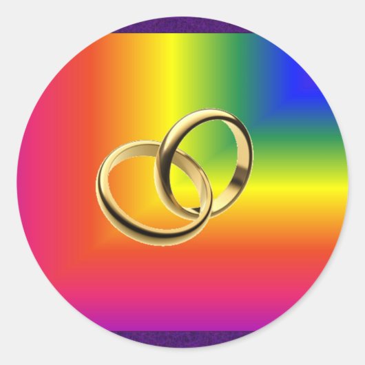 Rainbow Pride met Gold Wedding Bands Ronde Sticker (Voorkant)