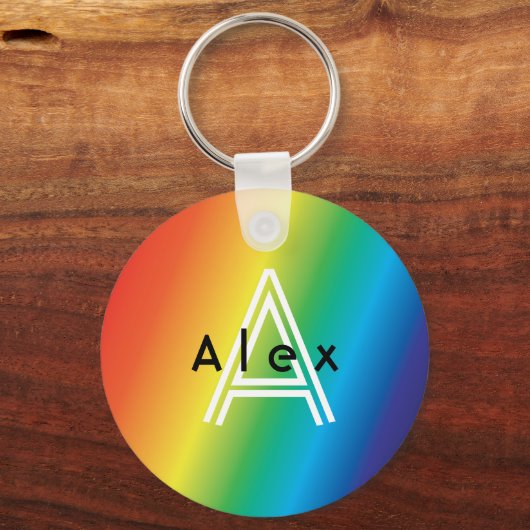 Rainbow Pride Modern Custom Monogram Cute Trendy Sleutelhanger (Achterkant)