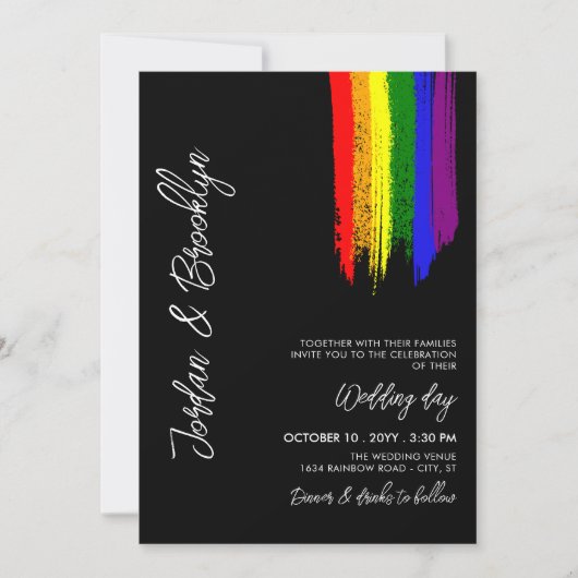 Rainbow Pride Paint Strokes LGBT Wedding Kaart (Voorkant)