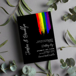 Rainbow Pride Paint Strokes LGBT Wedding Kaart