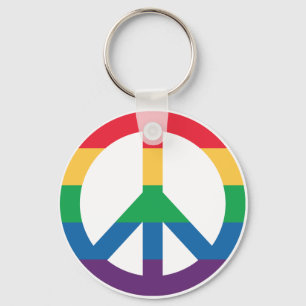 Rainbow Pride Peace Sign Button Sleutelhanger