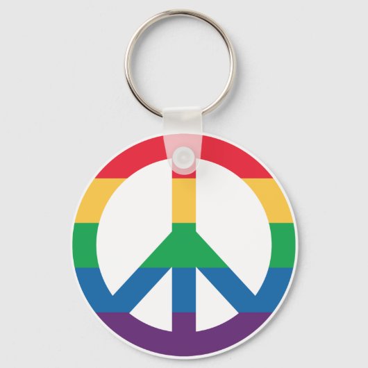 Rainbow Pride Peace Sign Button Sleutelhanger (Voorkant)