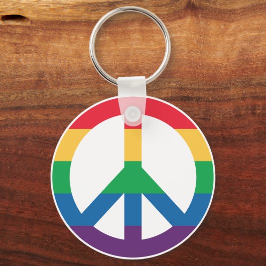 Rainbow Pride Peace Sign Button Sleutelhanger (Voorkant)