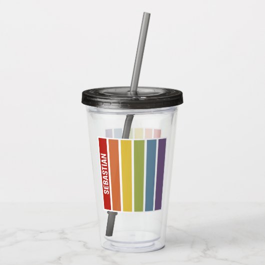 Rainbow Pride Retro gemuteerde kleuren Acryl Drinkbeker (Achterkant)