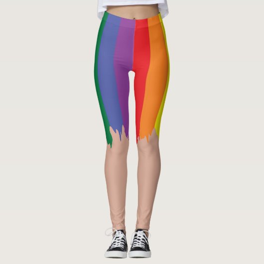 Rainbow Pride Running Paint Novelty Fun Leggings (Voorkant)