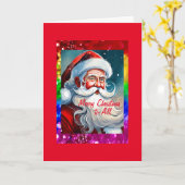 Rainbow Pride Santa 5" x 7" Kerst Kaart (Gele Bloem)