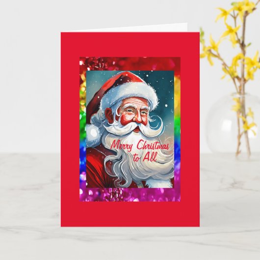 Rainbow Pride Santa 5" x 7" Kerst Kaart (Gele Bloem)