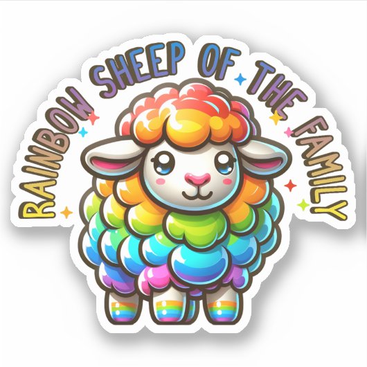 Rainbow Pride Schaap van de Familie Sticker (Voorkant)