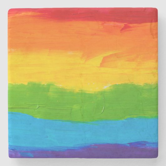Rainbow Pride Stone Onderzetter - olieverf LGBT Ga (Voorkant)