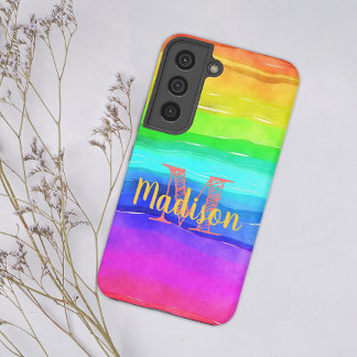 Rainbow Pride Stripes Colorful Fun Initiaal Name Samsung Galaxy Hoesje