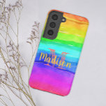 Rainbow Pride Stripes Colorful Fun Initial Name Samsung Galaxy Hoesje<br><div class="desc">Elegant and practical Samsung case printed with a bright watercolor rainbow design and adorned with your name and initial.</div>