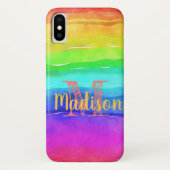 Rainbow Pride Stripes Waterverf Fun Initiaal Naam Case-Mate iPhone Case (Achterkant)
