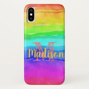 Rainbow Pride Stripes Waterverf Fun Initiaal Naam Case-Mate iPhone Case