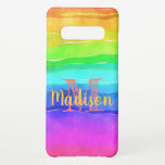 Rainbow Pride Stripes Waterverf Fun Initiaal Naam Samsung Galaxy S10  Hoesje<br><div class="desc">Elegant en praktisch hoesje met galaxie,  bedrukt met een helder waterverf regenboogontwerp en voorzien van jouw naam en initiaal.</div>