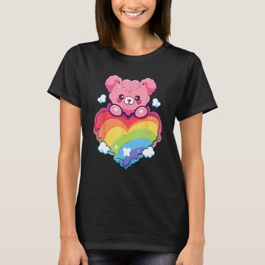 Rainbow Pride Teddy Bear LGBTQ+ Gay Lesbian Queer  T-shirt (Voorkant)