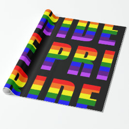 Rainbow Pride Text Art op Custom Black Color Cadeaupapier