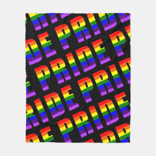 Rainbow Pride Text Art op Custom Black Color Fleece Deken