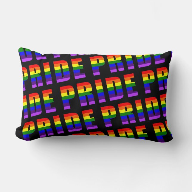 Rainbow Pride Text Art op Custom Black Color Kussen (Voorkant)
