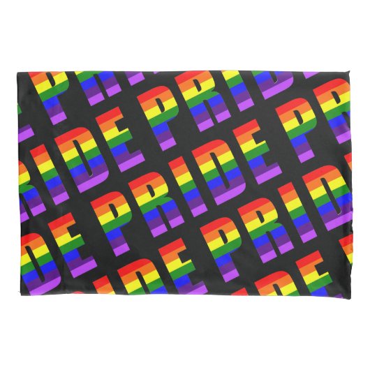 Rainbow Pride Text Art op Custom Black Color Kussensloop (Voorkant)