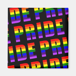 Rainbow Pride Text Art op Custom Black Color Magneet
