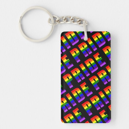 Rainbow Pride Text Art op Custom Black Color Sleutelhanger (Voorkant)