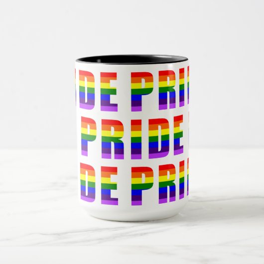 Rainbow Pride Text Art over aangepaste kleur Mok (Midden)