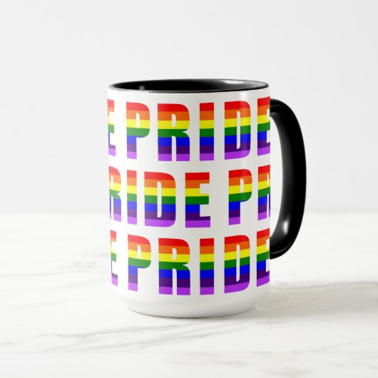 Rainbow Pride Text Art over aangepaste kleur Mok (Voorkant rechts)