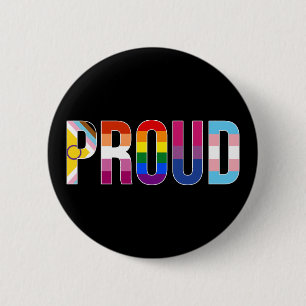 Rainbow Pride 'Trots': LGBTQ Vlaggenkleuren Letter Ronde Button 5,7 Cm