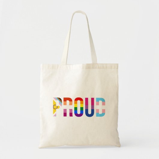 Rainbow Pride 'Trots': LGBTQ Vlaggenkleuren Letter Tote Bag (Voorkant)