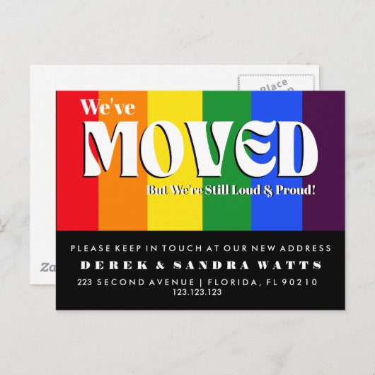 Rainbow Pride Verandering van het Adres LGBTQ+ Bew Aankondigingskaart (Voorkant / Achterkant)