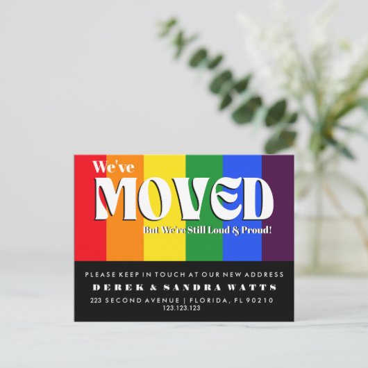 Rainbow Pride Verandering van het Adres LGBTQ+ Bew Aankondigingskaart (Staand voorkant)