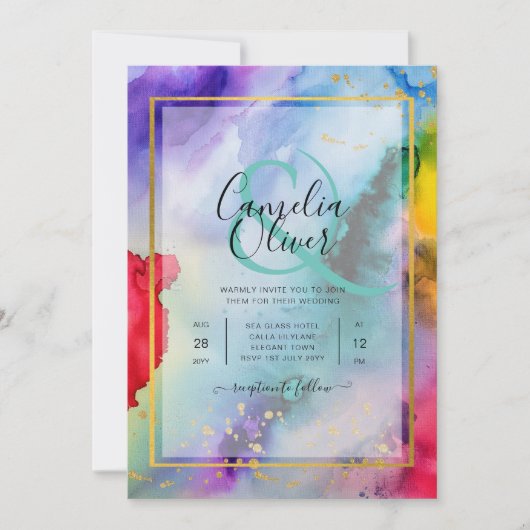 RAINBOW PRIDE WEDDING INVITATION Ink LeahG Kaart (Voorkant)