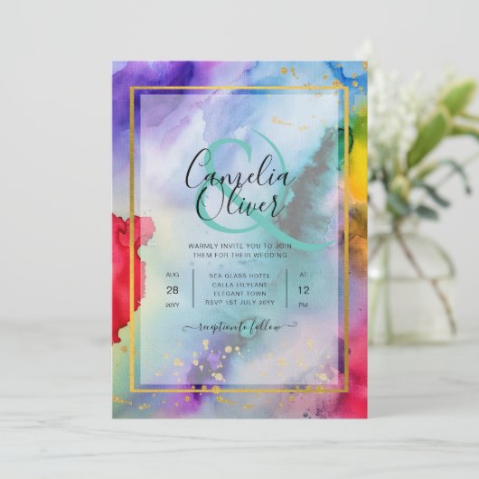 RAINBOW PRIDE WEDDING INVITATION Ink LeahG Kaart (Staand voorkant)